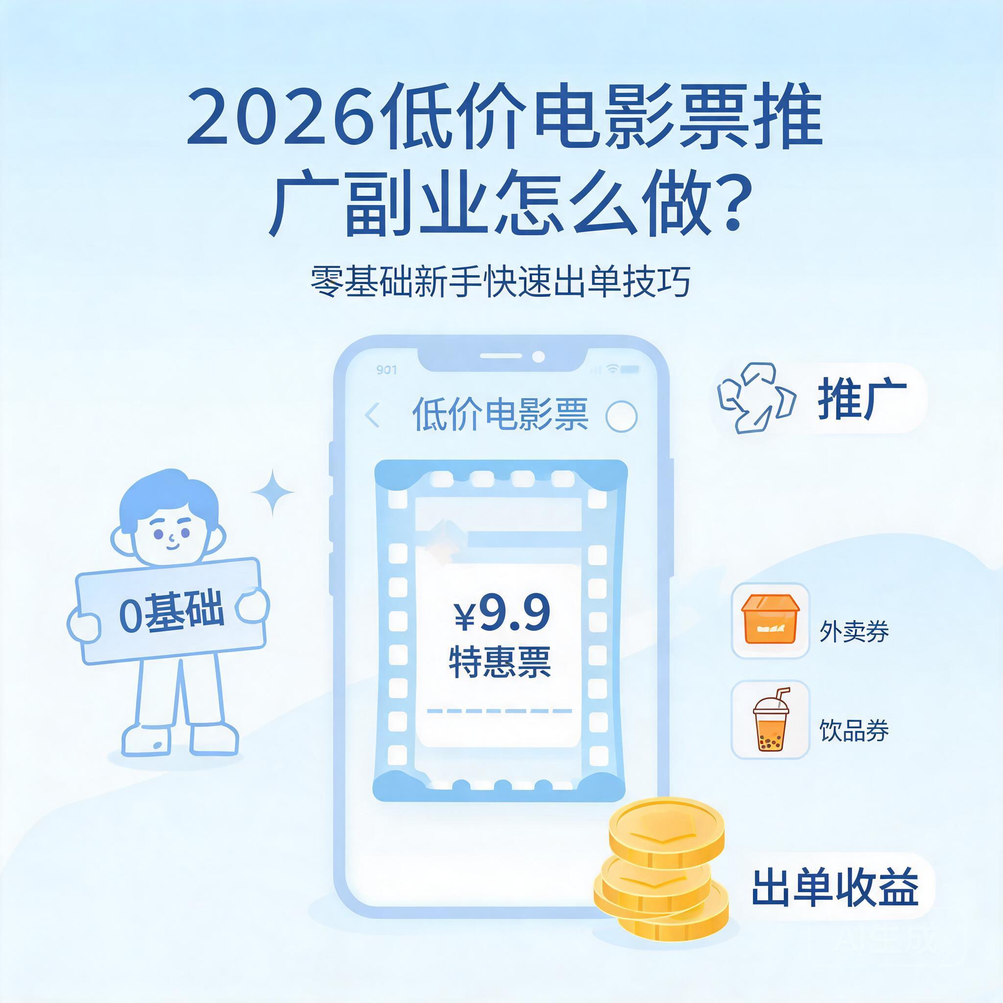 2026低价电影票推广副业怎么做？零基础新手快速出单技巧