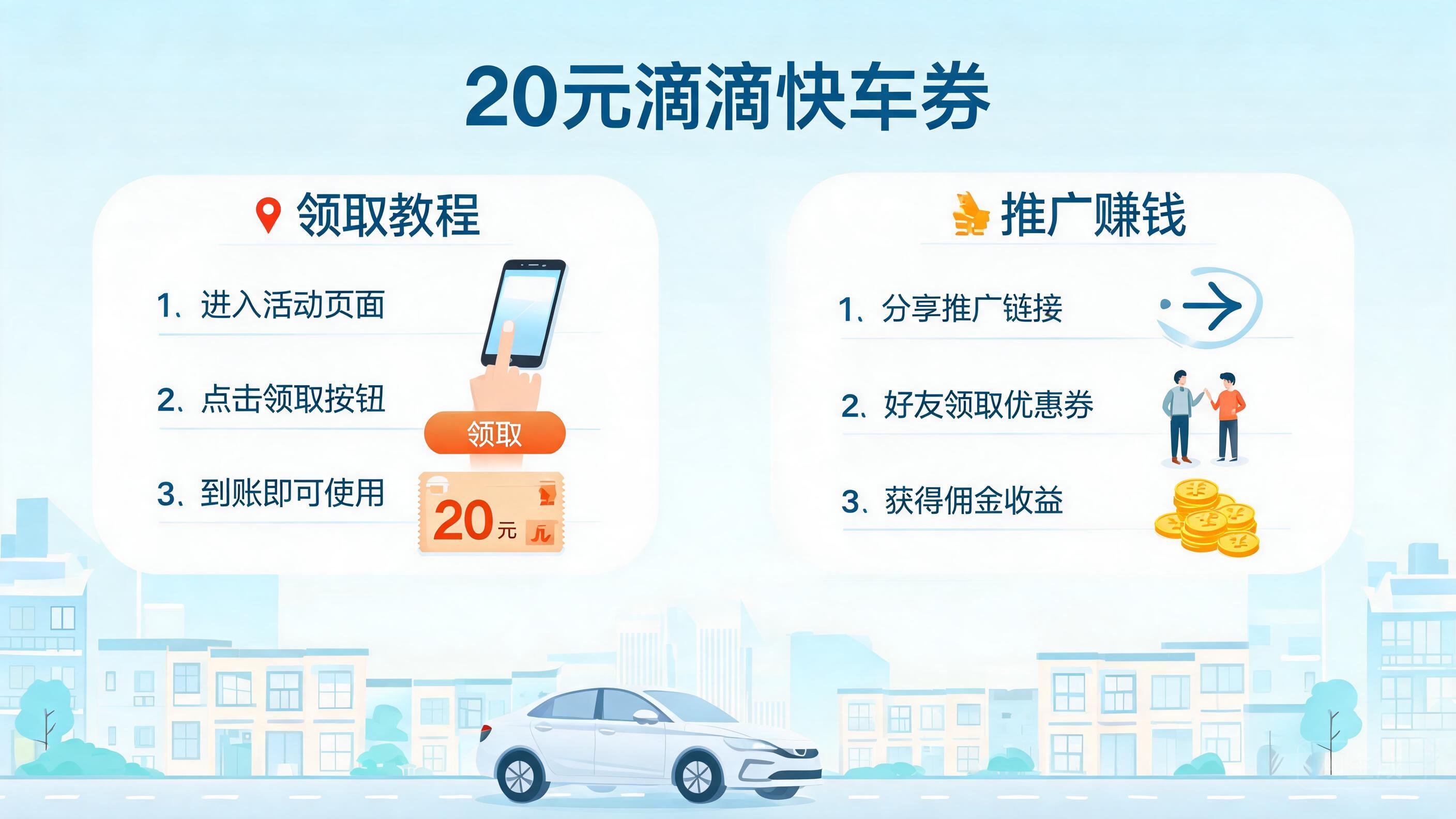 20元滴滴快车劵怎么领？2026新手领取教程和推广赚钱方法