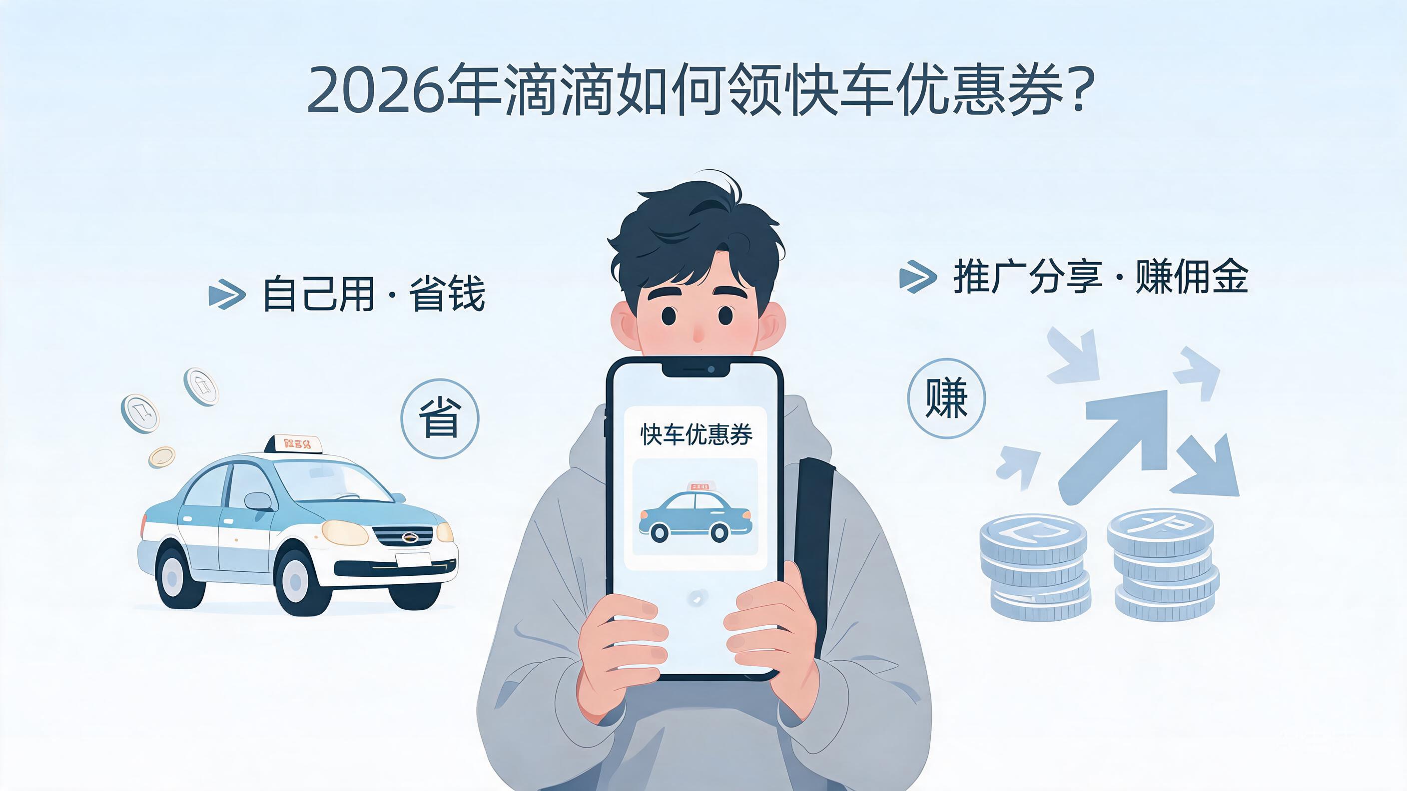 2026年滴滴如何领快车优惠劵？自己用省钱还是推广赚佣金